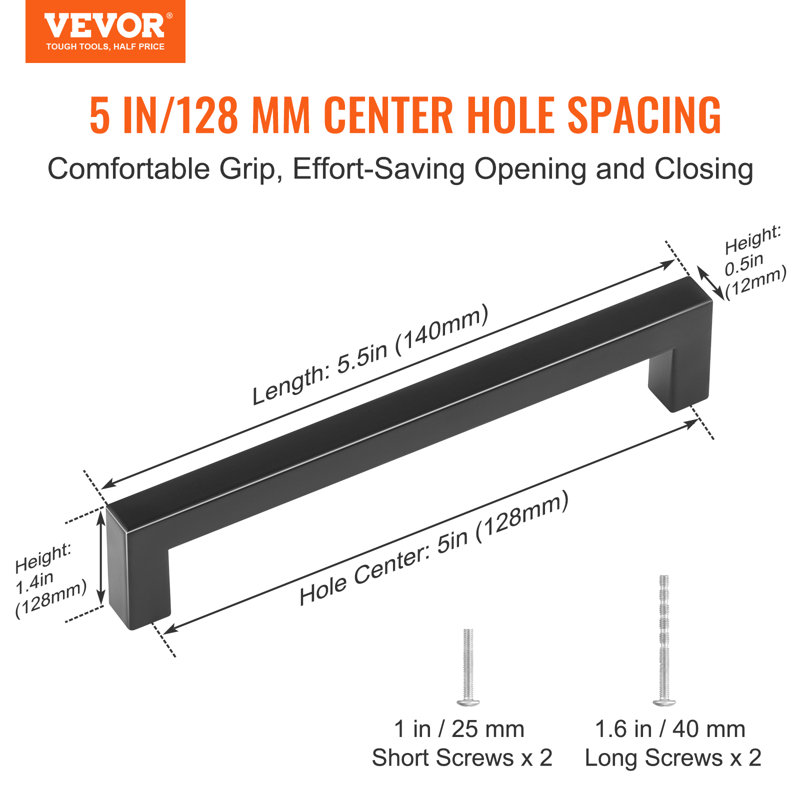 Matte Black Stainless Steel Modern Cabinet Bar Pulls Set