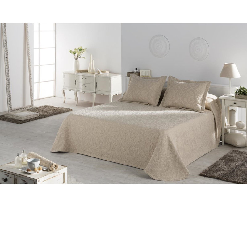 Lisa Cotton Blend Damask Bedspread, Beige, 270 x 270 cm