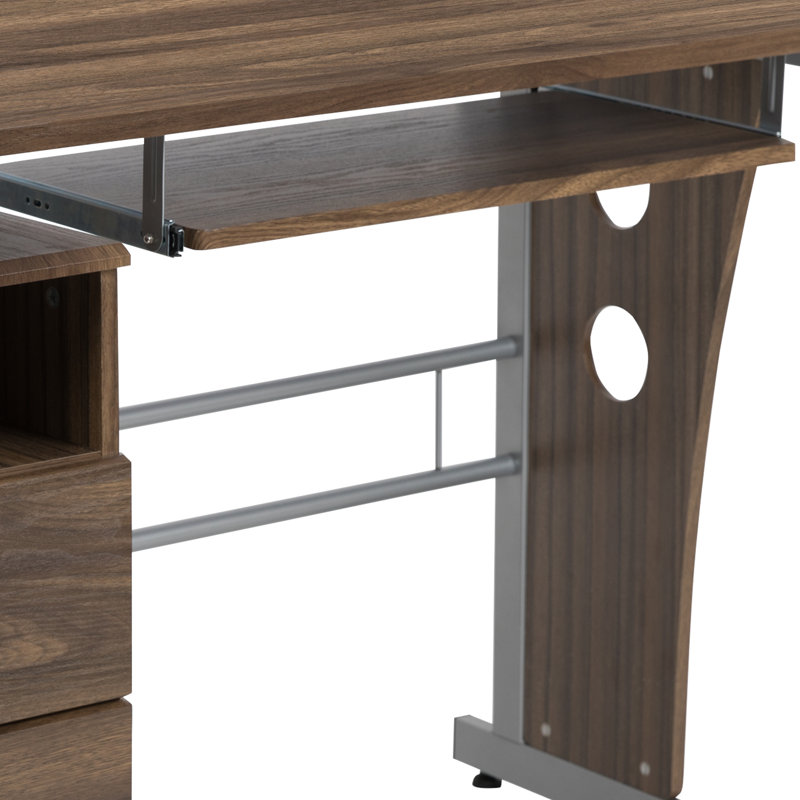 Picabo Computer Desk with Three Drawer Single Pedestal and Pull-Out Keyboard Tray, Rustic Walnut