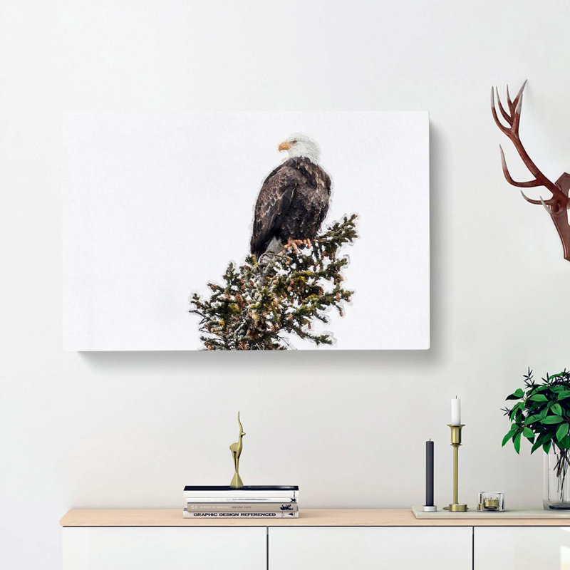 Bald Eagle High In A Tree - Wrapped Canvas Painting, 35cm H x 50cm W x 3cm D
