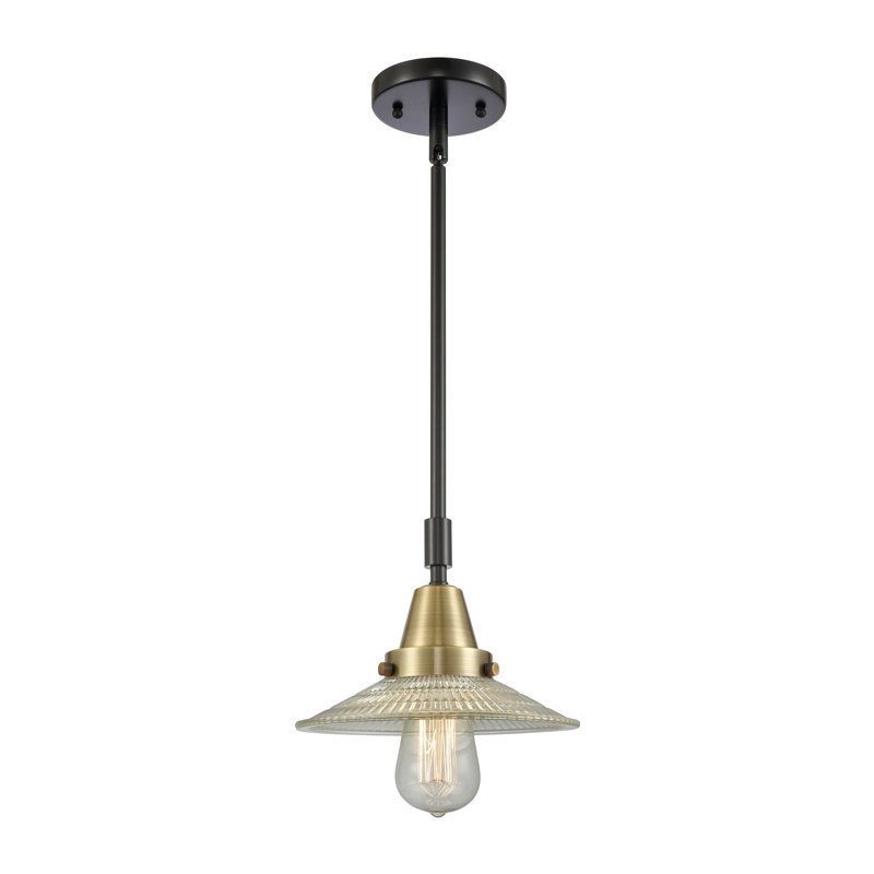 Luminaire suspendu conique à 1 lumière Cahaba, Halophane transparent, Laiton antique noir, Ampoule non incluse