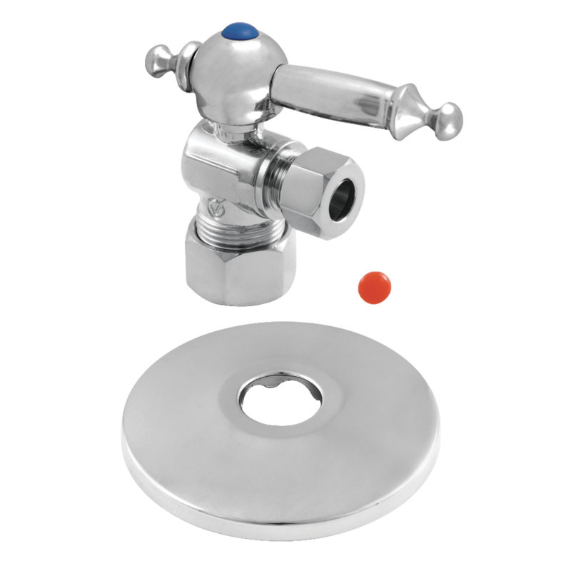 Kingston Brass 5/8-Inch OD Comp x 3/8-Inch OD Comp Quarter-Turn Angle Stop Valve with Flange, Polished Chrome