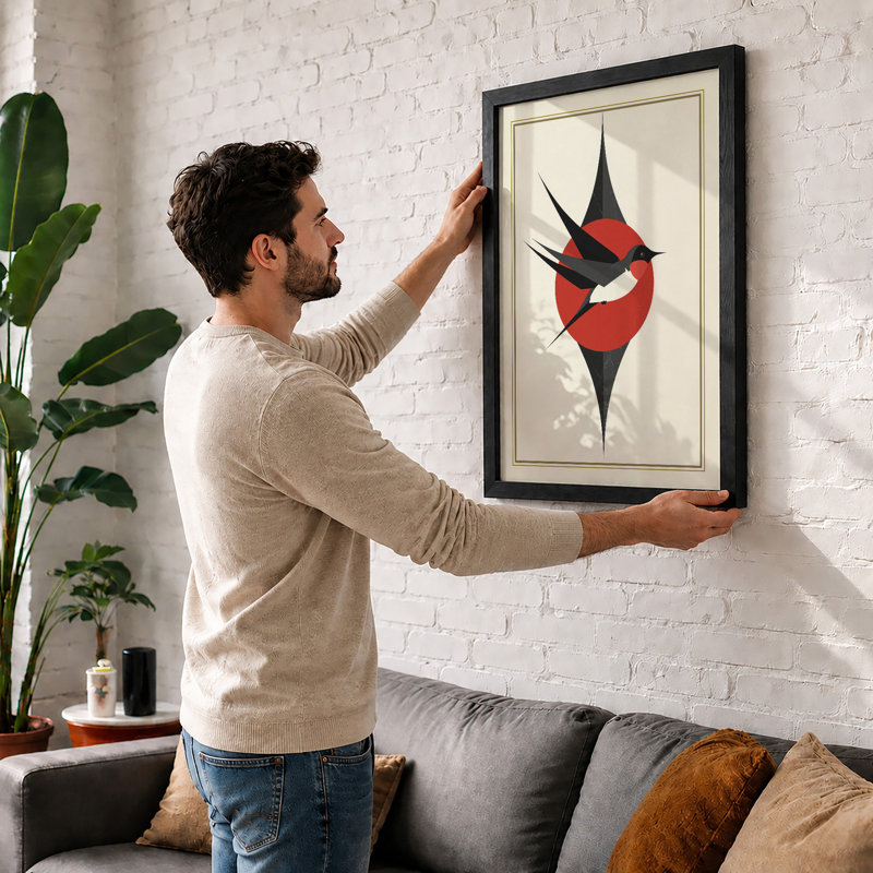 Flight Geometric - Framed Print, A2 - 59.4 x 42.0 cm, Oak