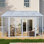 Housse de patio fermée de 10 pi x 14 pi avec 3 portes coulissantes verrouillables, véranda toutes saisons avec structure en alliage d'aluminium, toit en polycarbonate et système de panneaux muraux d'endurance en PC massif pour terrasse de jardin