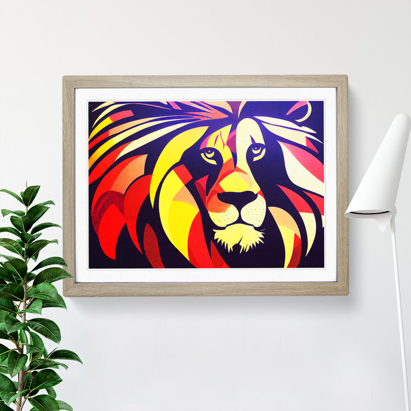 Abstract Lion Vol.4 - Framed Print, 46cm H x 64cm W x 2cm D, Oak