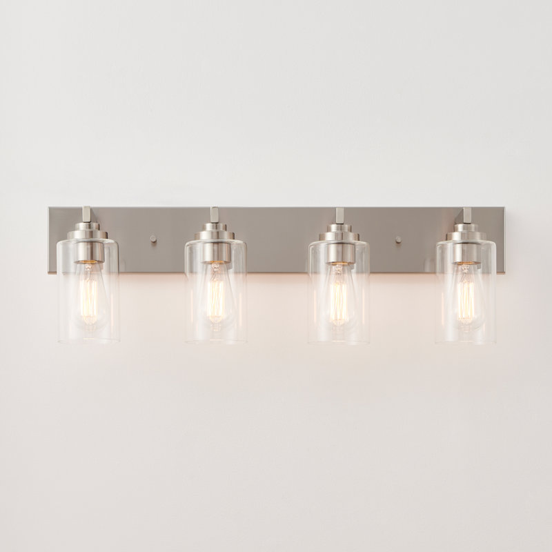 Éclairage de meuble-lavabo transitionnel à intensité variable, 28,38 po de largeur, Nickel brossé, 4 lumières