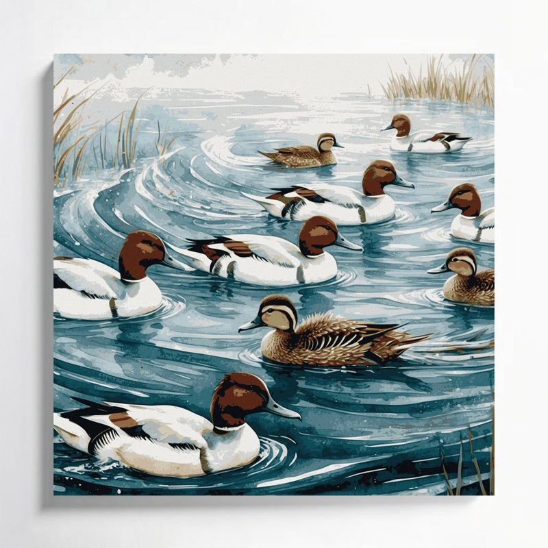 «Birds Common Merganser», art mural sur toile bleue, 8" H x 8" W