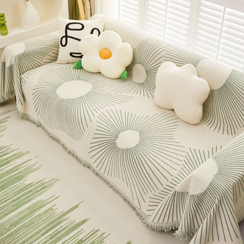 Sofa Slipcover, Green Chenille, 0.31" H x 118" W x 71" D