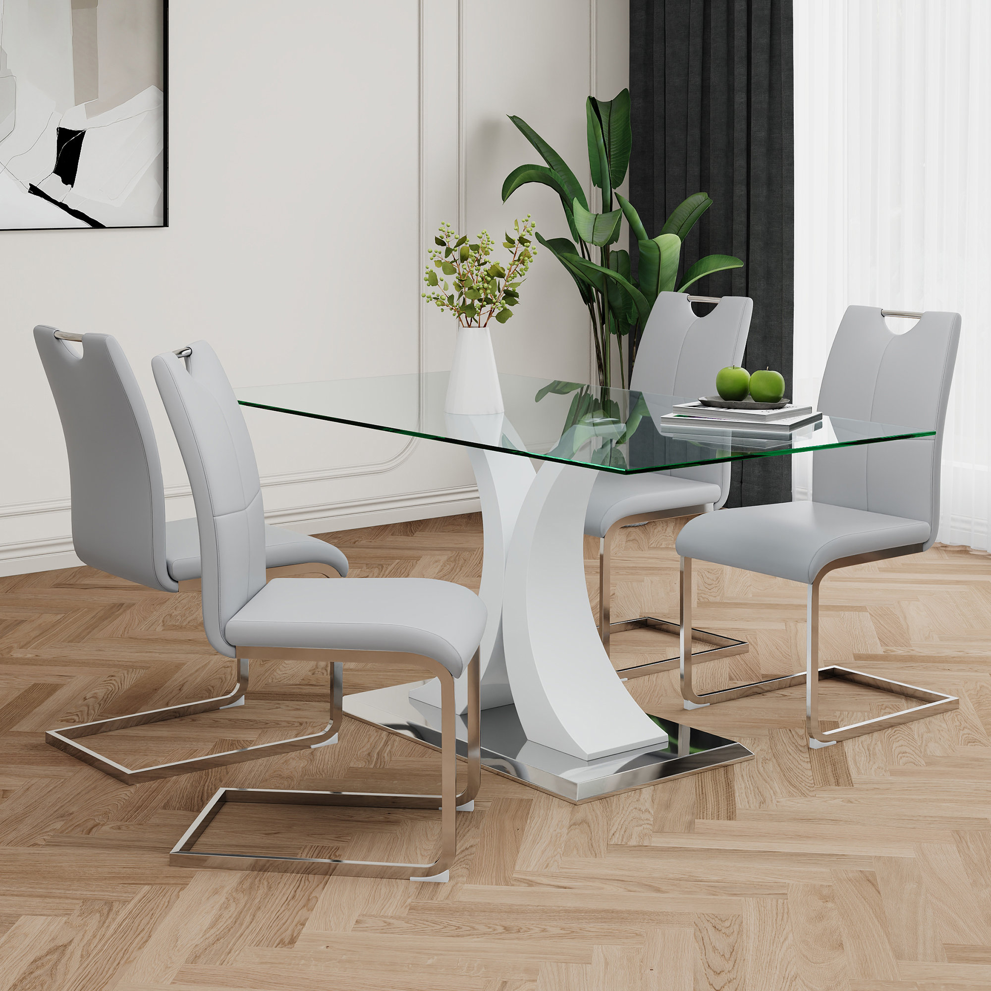 Latitude Run® Stylish Glass Dining Table With Durable Support Base And ...