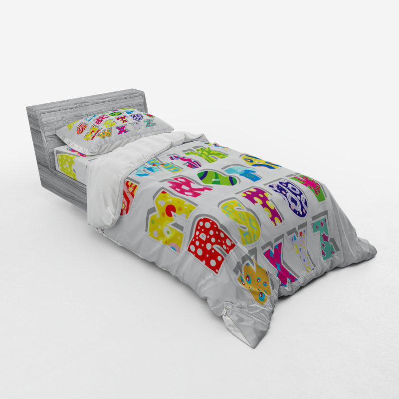 Ensemble de housse de couette en microfibre vert lettre, Housse de couette simple TG + 2 articles suppléme