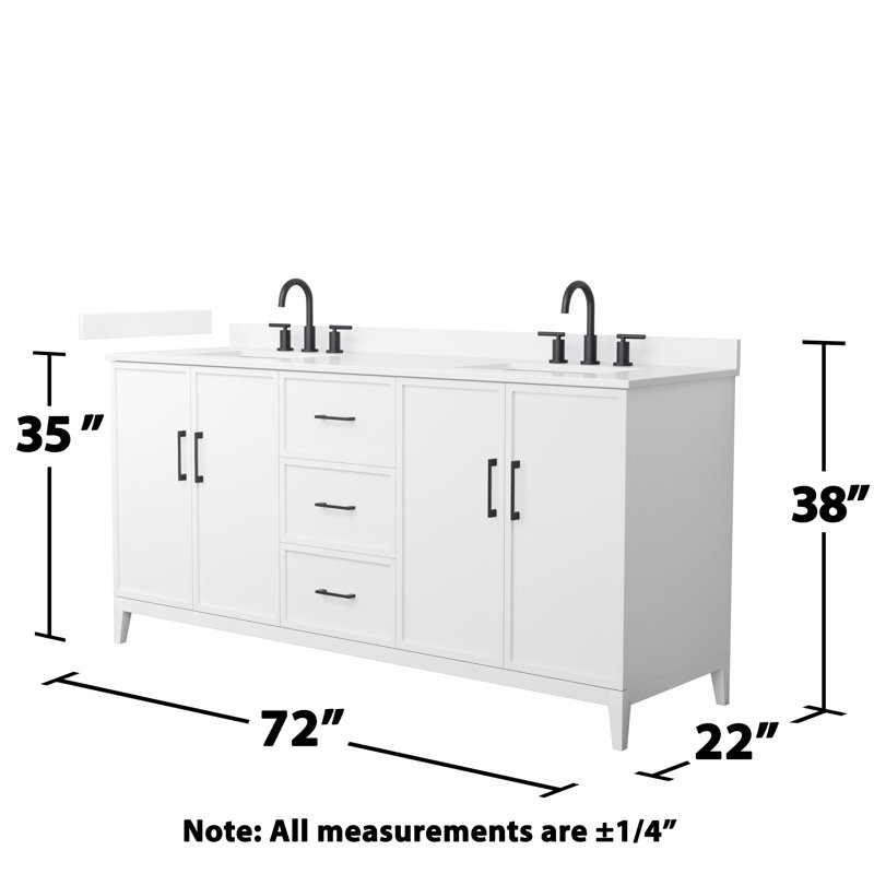Elan 72'' Double Bathroom Vanity with Quartz Top, White, 8" Center, Matte Black