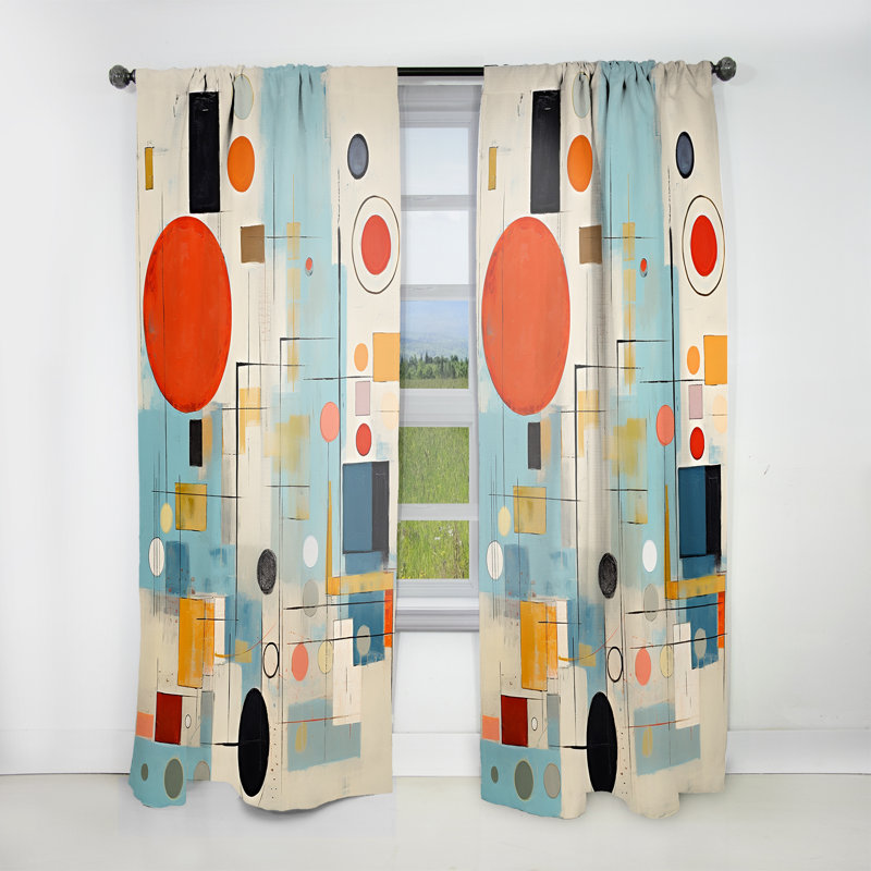 Arles Blue Orange Mid Century Abstract Retro - Mid-Century Curtain - Velvet Room Darkening - 1 Panel, 52" W x 108" L