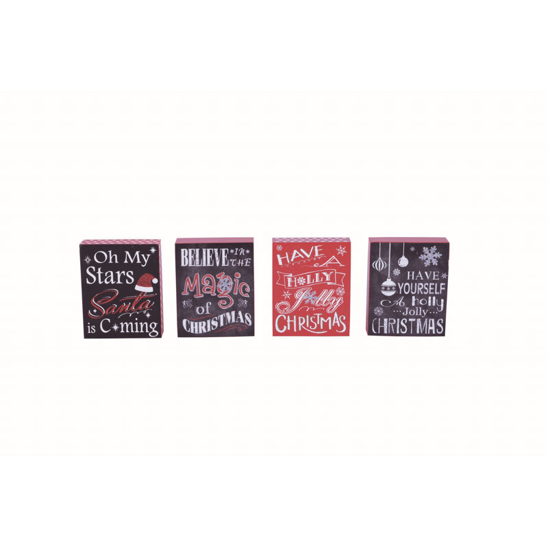  MDF Nostalgia Christmas Block Set of 4 Christmas Home Decorations