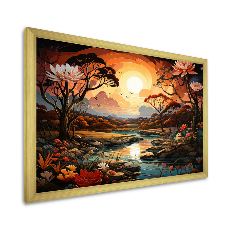 Riverforest Peach Sunset African Aura II - Landscapes Canvas Prints, Cadre doré simple, H 34 po x l 44 po x P 1,5 po