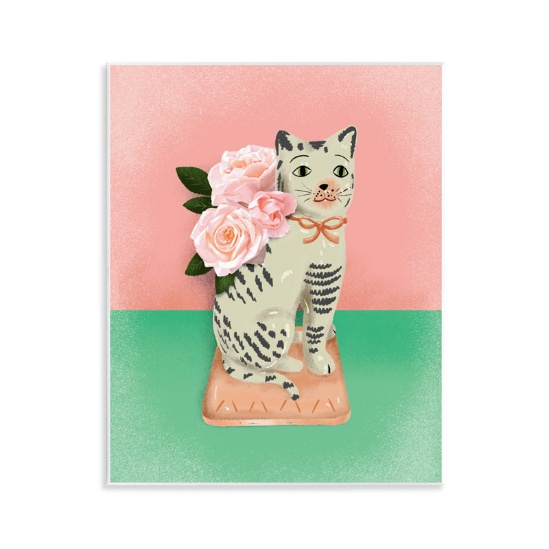 Sculpture murale rétro en forme de chat rose et vert, design par Jilly Jack Designs
