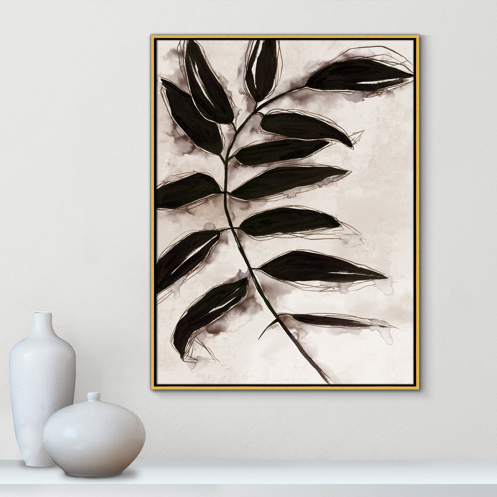 Leaves II by Eva Watts, 41.5" H x 31.5" W x 2" D, Gold Framed