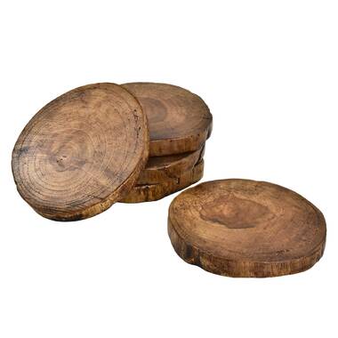 Union Rustic Wood Square 4 Piece Coaster Set With Holder - Wayfair