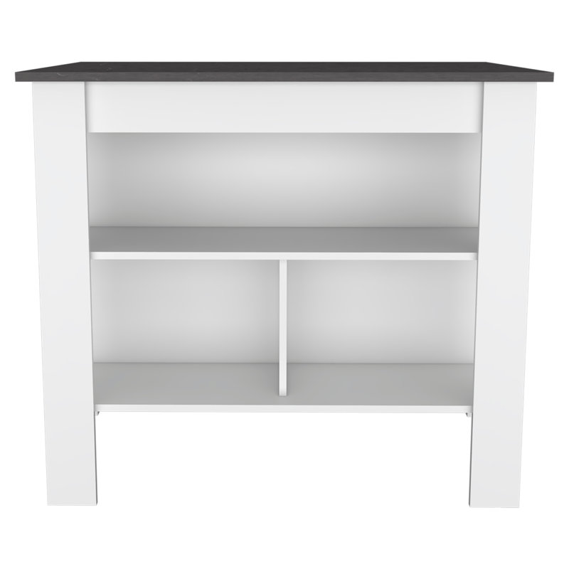 Îlot de cuisine, quatre pieds, trois tablettes - blanc / onyx, Blanc / onyx