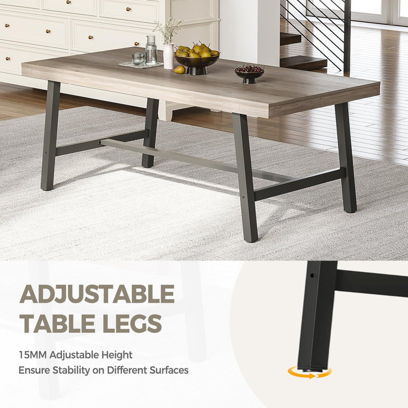  Modern Farmhouse Dining Table Set for 8-12 – 71" Large Grey Wooden Rectangular Table with Metal Frame, Adjustable Feet, Perfect for Kitchen, Dining or Living Room, Set of 2, Grey