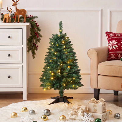 Arbre de Noël artificiel illuminé 3 pi avec lumières DEL blanc chaud et multicolore