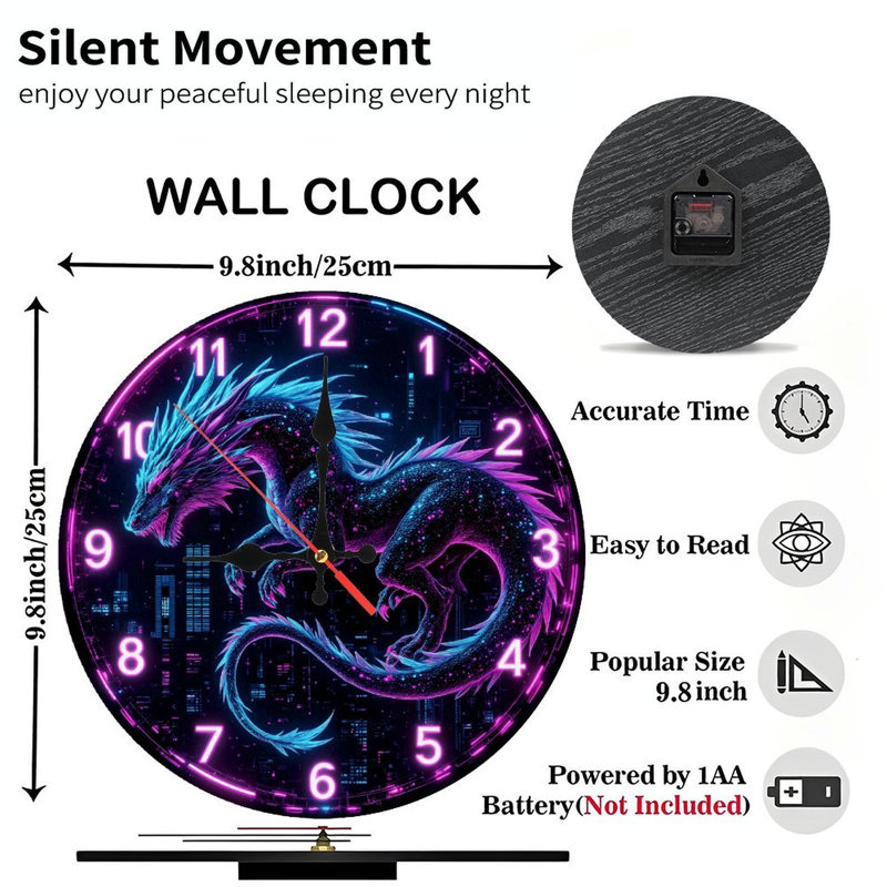 Horloge néon dragon