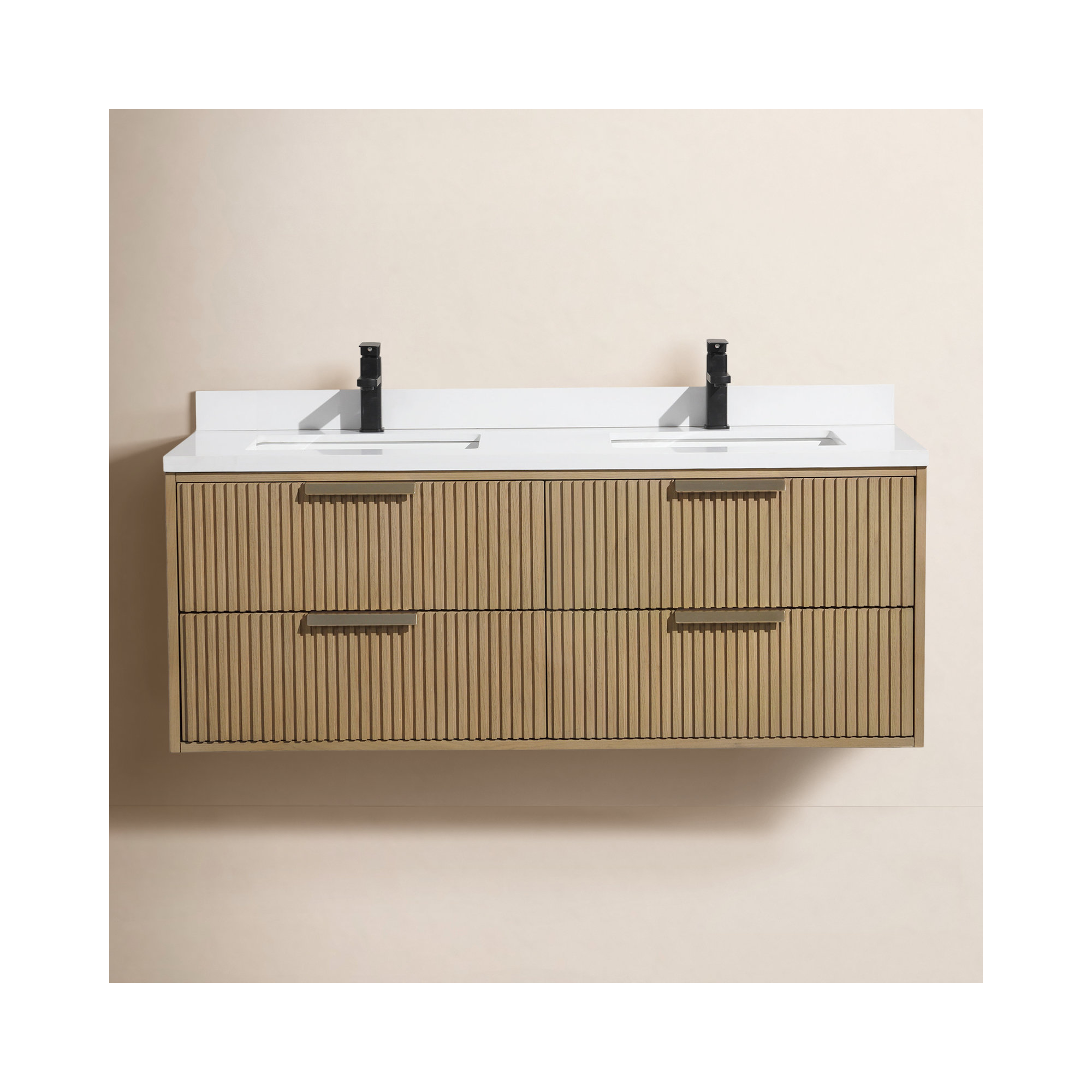 Anelie 55'' Double Bathroom Vanity, Gold, Oak