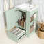 Meuble-lavabo autoportant avec lavabo en céramique, trou de robinet simple, rangement en panneau de fibres à densité moyenne, tiroir à fermeture en douceur, tablettes ouvertes et barre à serviettes en pin pour les espaces compacts-154653034
