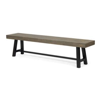 Banc de salle à manger Leslee, 74 po, pieds en tréteaux noirs, bois gris