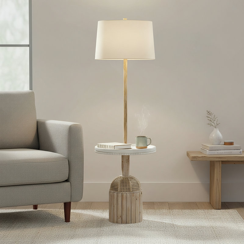 68" Wood Floor Lamp With Cream Shade
