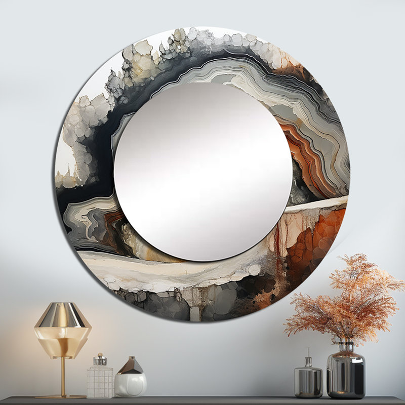 Stone Geode Scenery Minimalism - Stone Geode Mirror, Beige Round Unique Wall Mirror, Printed Metal Art, 36" x 36"