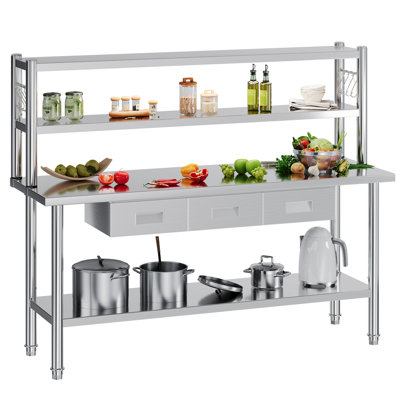 Precision Zenith Ensemble Stainless Steel Table, Kitchen Prep Table with Adjustable Undershelf, NSF Certified Metal Surface (Includes Wheels & Backsplash) for Home Kitchen, Restaurant, Hotel, and Garage
