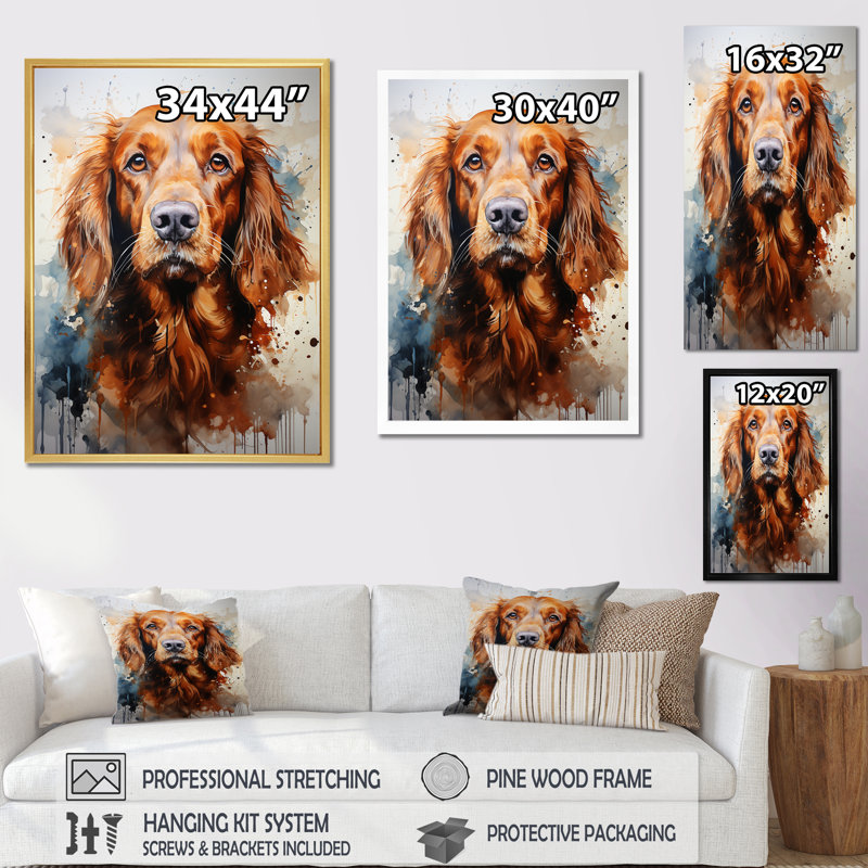 «Dog Irish Setter Impressions II», reproduction sur toile, Toile tendue, 40" H x 30" W