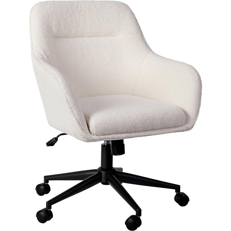 Martha Stewart Rayna Upholstered Swivel Home Office Chair with Flared Arms, White, Black, Boucle