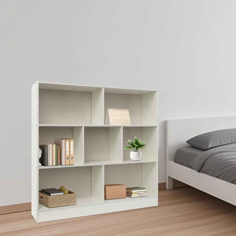 Bookcase With 7 Compartments, Rustic Display Cabinet Book Shelves For Bedroom,Living Room ,39.37(W)*9.06(D)*39.37In(H), White