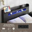 Cadre de lit, cadre de lit plateforme en bois avec tête de lit à DEL avec rangement et 2 ports USB, silencieux, aucun sommier nécessaire et outil d'assemblage facile, grand rangement sous le lit