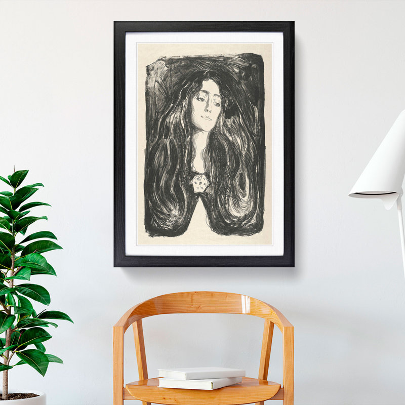 Eva Mudocci by Edvard Munch - Picture Frame Drawing, 65cm H x 48cm W x 2cm D, Black Framed
