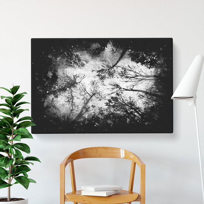 Vaulted Tree Branches - Wrapped Canvas Print, 35cm H x 50cm W x 3cm D, Grey/Black