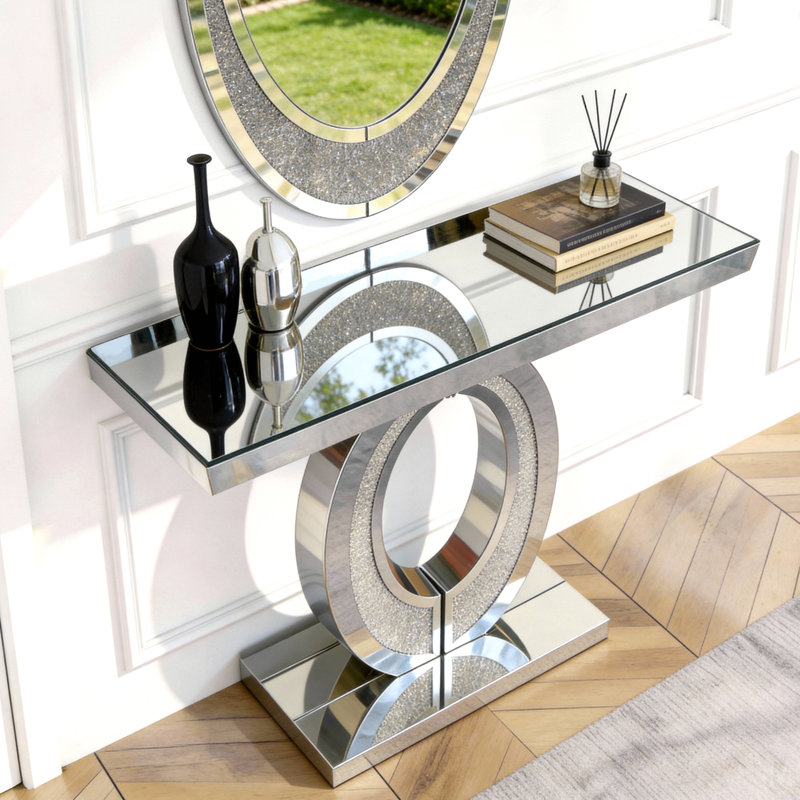Grande console à miroir en forme d'olive avec miroir