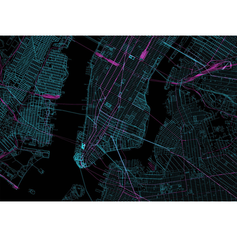 Papier peint carte carte - Manhattan bleu, L 110 po x l 157 po