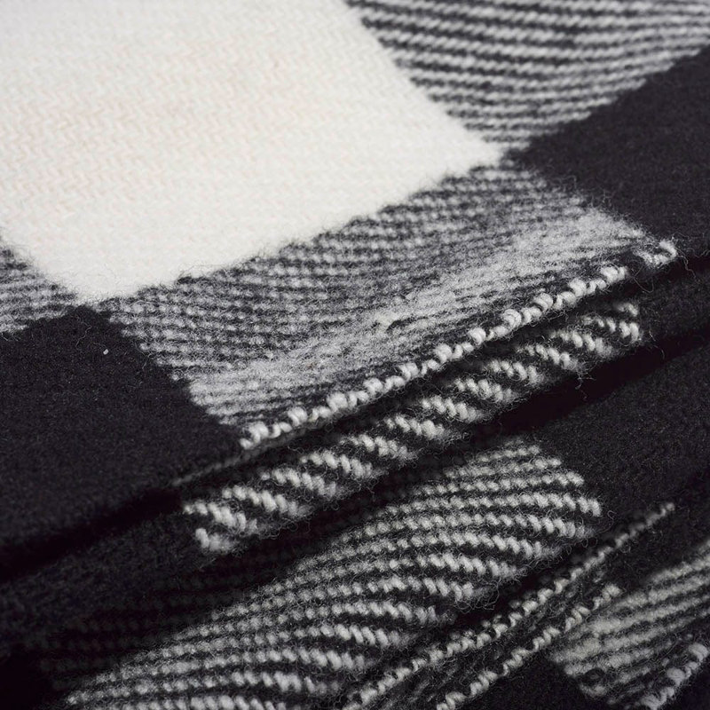 Buffalo Check Wool Throw Blanket, White/Black/Gray
