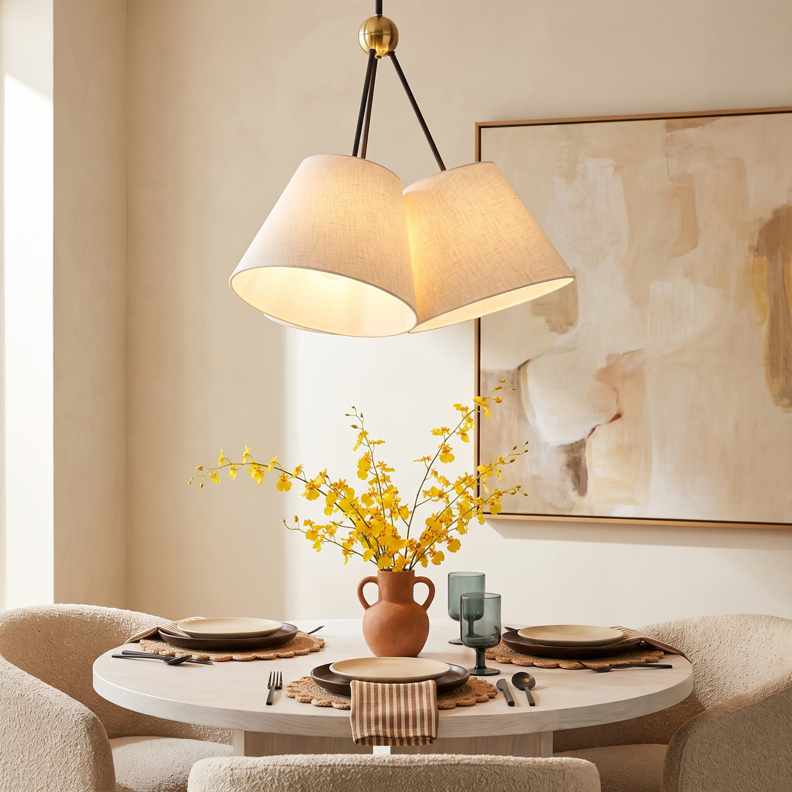 Grove 3 - Light Steel Dimmable Cone Chandelier, Oatmeal, Bronze