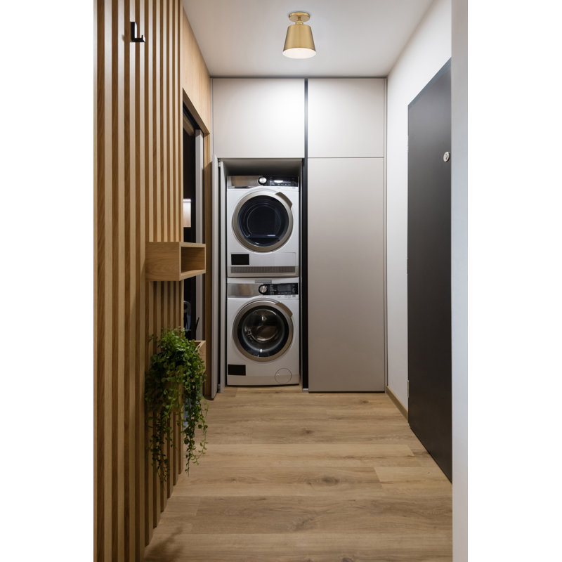 Plafonnier semi-encastré 1 lumière Annette, Laiton brossé / détails blancs, H 9 po x l 7,25 po x P 7,25 po