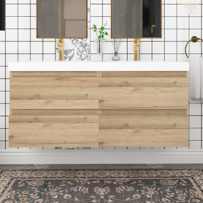Meuble-lavabo mural double avec plateau en marbre de culture 48 po Viarra