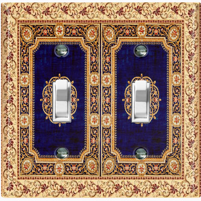 Élégant tapis à cadre coloré, peinture bleu marine, plaque murale à 2 interrupteurs à bascule