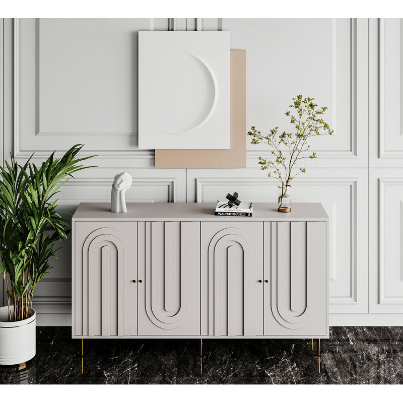 Modern Server Cabinet With Gray Lacquer For Dining Room, Gray