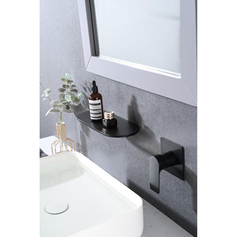 Robinet de lavabo de salle de bain en acier inoxydable - fixé au mur, noir mat, conception de cascade à poignée simple - poignée noire