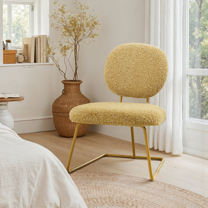 Striking Armless Accent Chair, Yellow Polyester