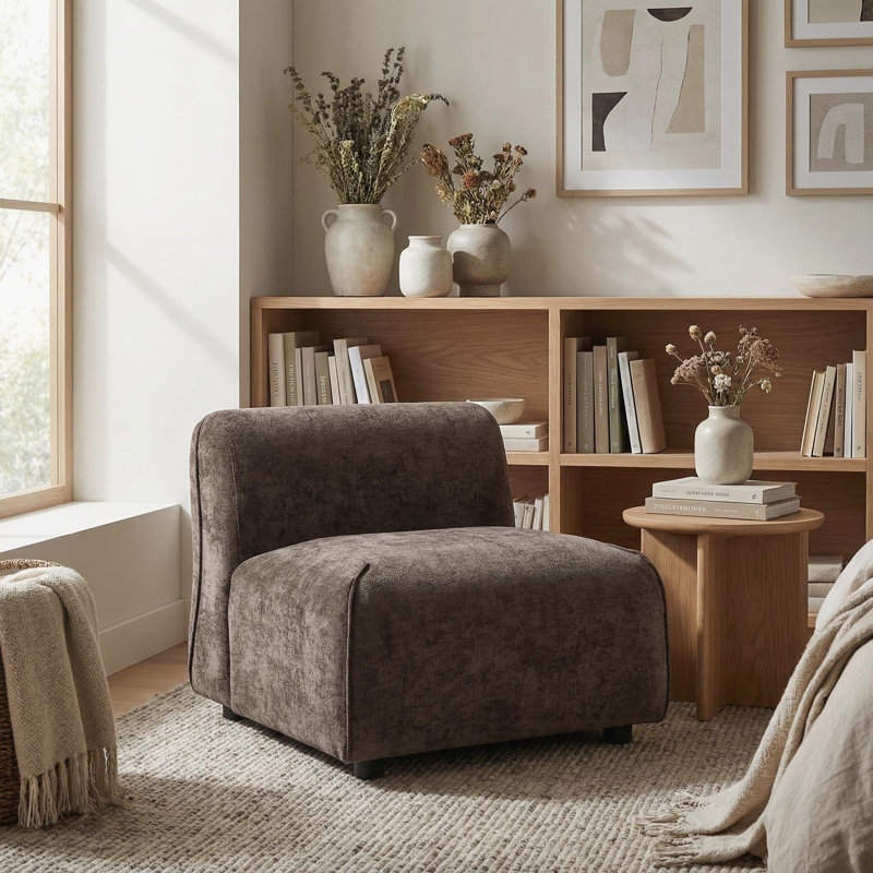 Chaise d'appoint rembourrée en tissu minimaliste Sora, Polyester brun