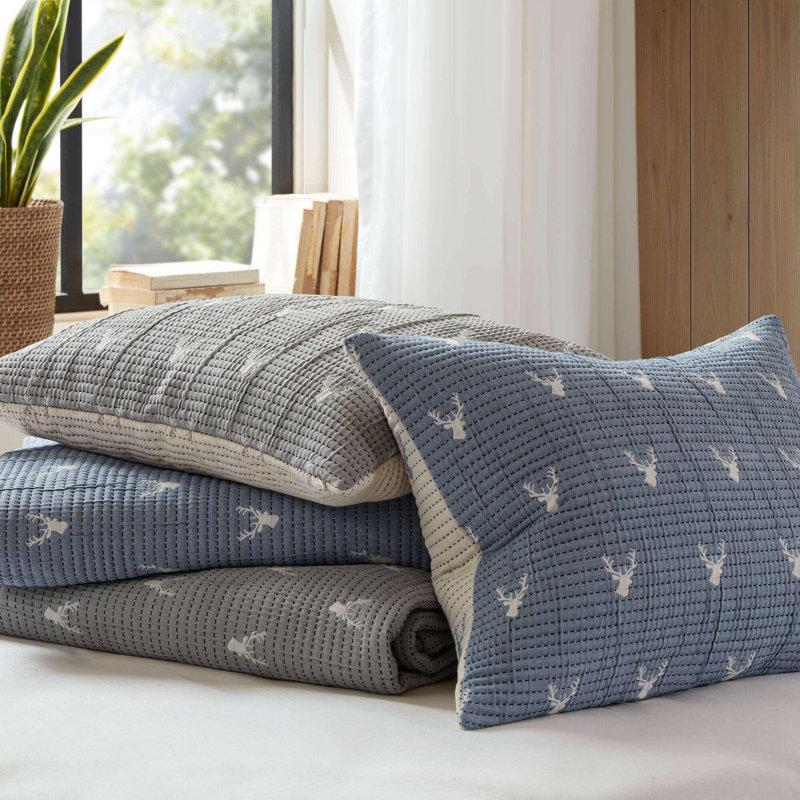 3 PCS Full/Queen Coverlet Set, Blue, Queen Coverlet / Bedspread+2 Standard Shams