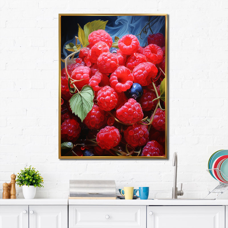 Fruit Raspberry Rhapsody Expressive, reproduction d'art sur toile, Encadrement doré, H 40 po x l 30 po x P 1,5 po